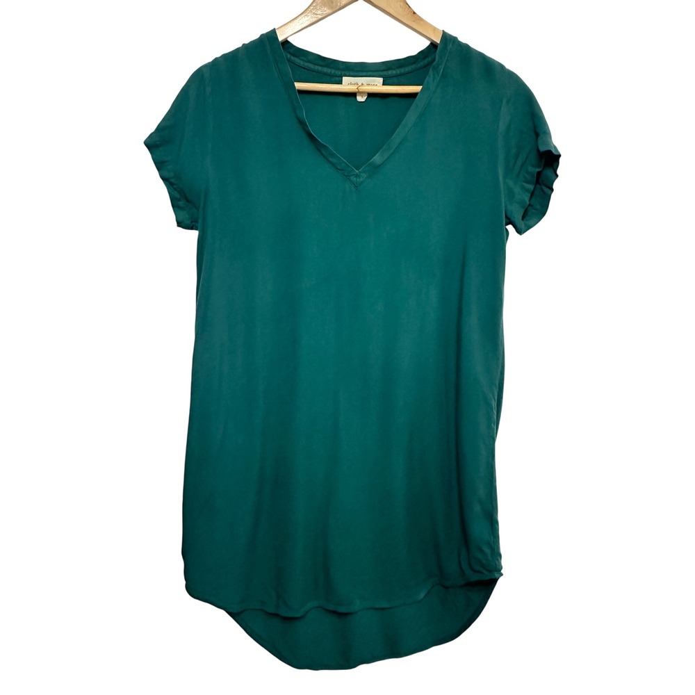 Cloth‎ & Stone T-Shirt Dress Womens Small Green Casual Rayon Travel *Flaw